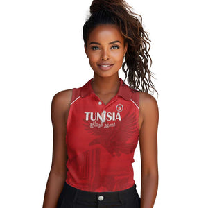 Custom Tunisia Football Women Sleeveless Polo Shirt Eagles of Carthage Go Champion - Red Color - African Pride