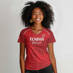 Custom Tunisia Football Women V-Neck T-Shirt Eagles of Carthage Go Champion - Red Color - African Pride