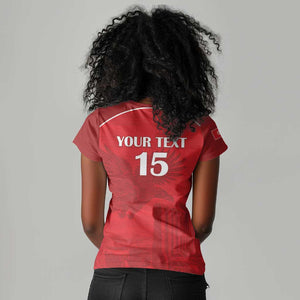 Custom Tunisia Football Women V-Neck T-Shirt Eagles of Carthage Go Champion - Red Color - African Pride