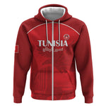 Custom Tunisia Football Zip Hoodie Eagles of Carthage Go Champion - Red Color - African Pride