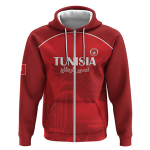 Custom Tunisia Football Zip Hoodie Eagles of Carthage Go Champion - Red Color - African Pride