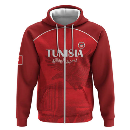 Custom Tunisia Football Zip Hoodie Eagles of Carthage Go Champion - Red Color - African Pride