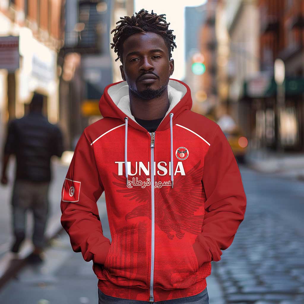 Custom Tunisia Football Zip Hoodie Eagles of Carthage Go Champion - Red Color - African Pride