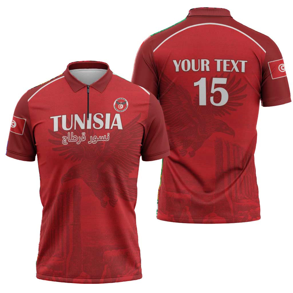 Custom Tunisia Football Zipper Polo Shirt Red Eagles of Carthage