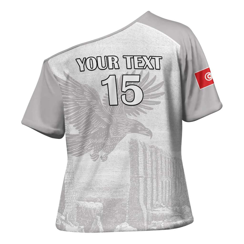 Custom Tunisia Football Cross Shoulder Shirt White Eagles of Carthage
