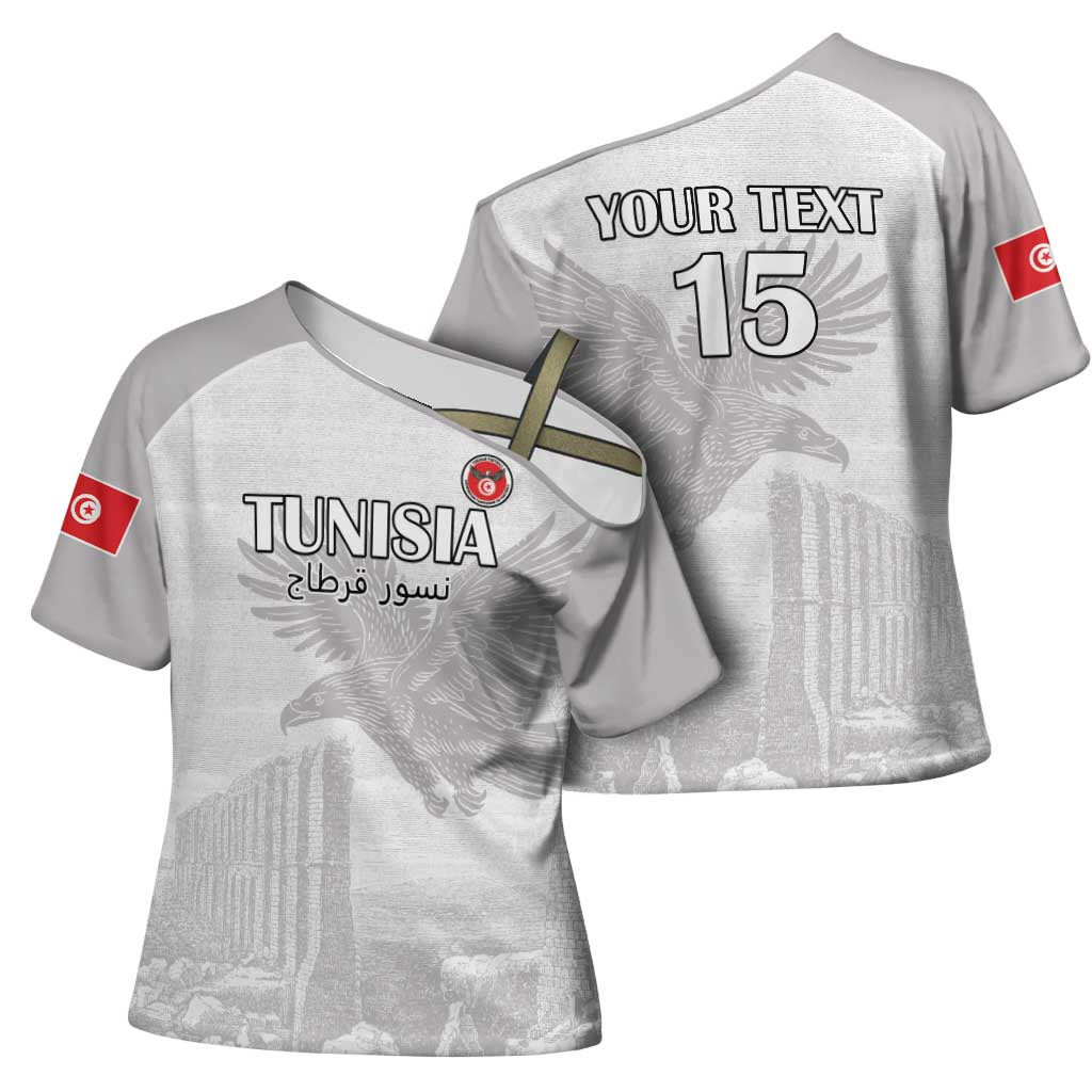 Custom Tunisia Football Cross Shoulder Shirt White Eagles of Carthage