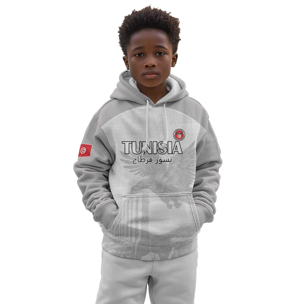 Custom Tunisia Football Kid Hoodie Eagles of Carthage Go Champion - White Color - African Pride