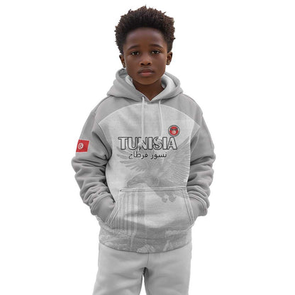 Custom Tunisia Football Kid Hoodie Eagles of Carthage Go Champion - White Color - African Pride
