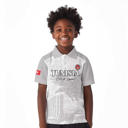 Custom Tunisia Football Kid Polo Shirt Eagles of Carthage Go Champion - White Color - African Pride