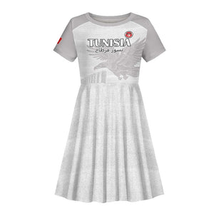 Custom Tunisia Football Kid Short Sleeve Dress Eagles of Carthage Go Champion - White Color - African Pride