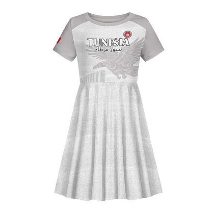 Custom Tunisia Football Kid Short Sleeve Dress Eagles of Carthage Go Champion - White Color - African Pride