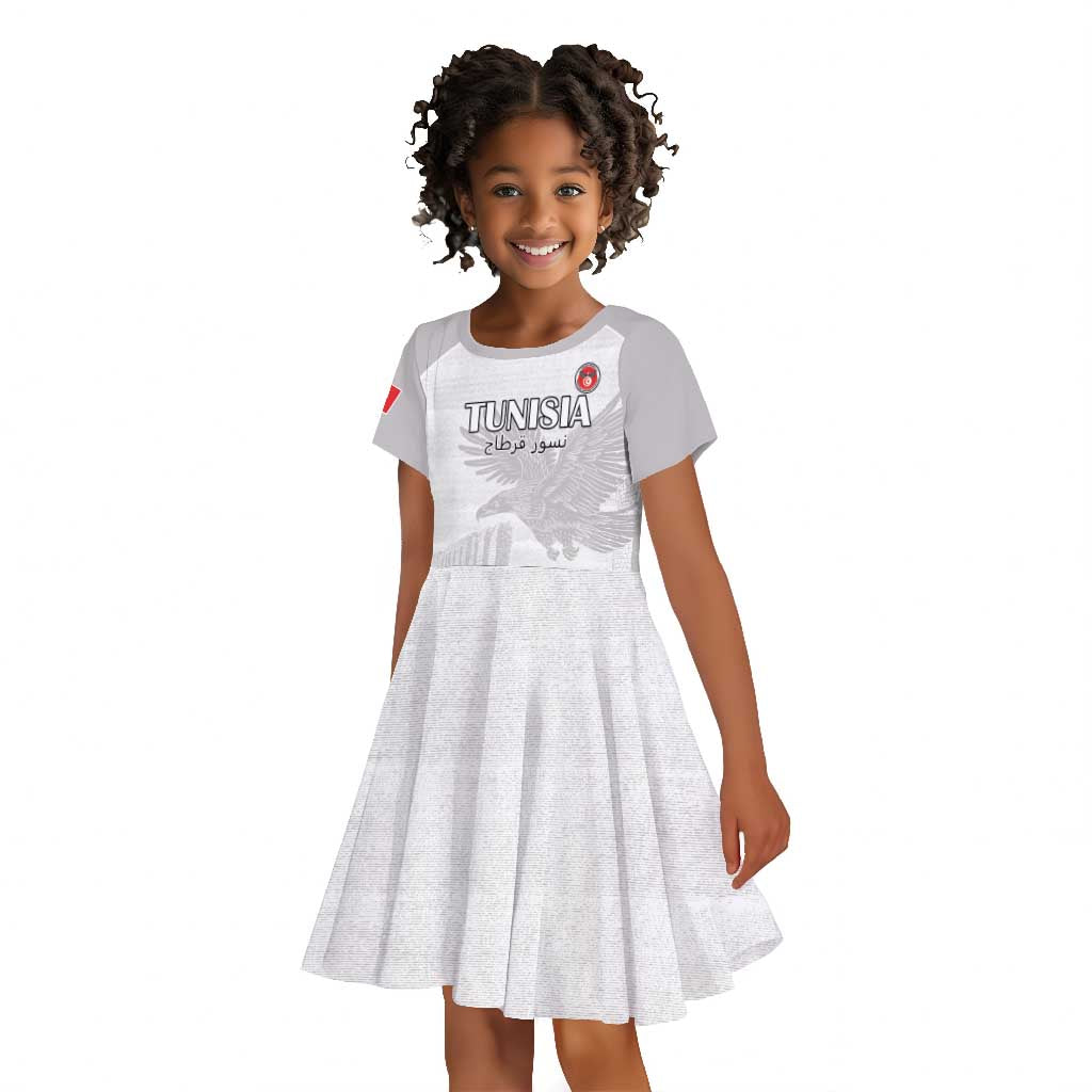 Custom Tunisia Football Kid Short Sleeve Dress Eagles of Carthage Go Champion - White Color - African Pride