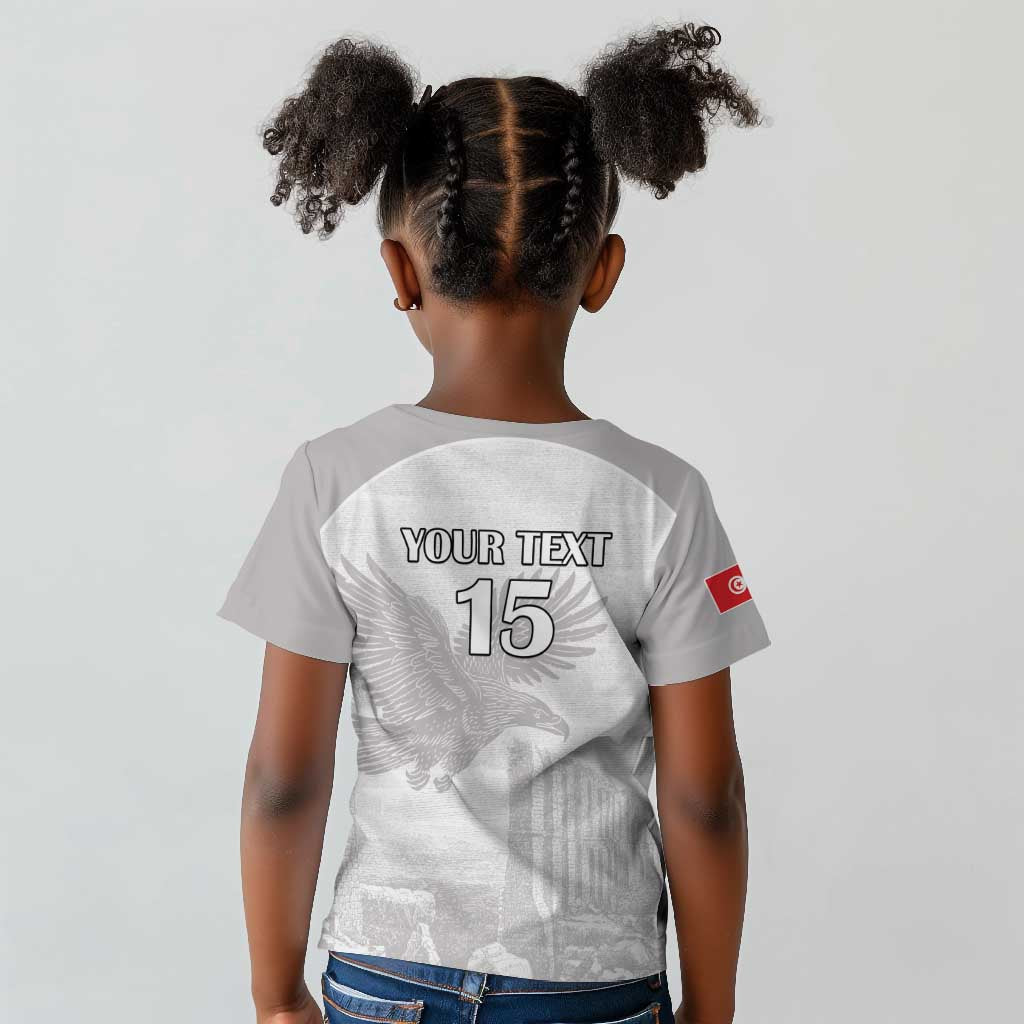 Custom Tunisia Football Kid T shirt Eagles of Carthage Go Champion - White Color - African Pride