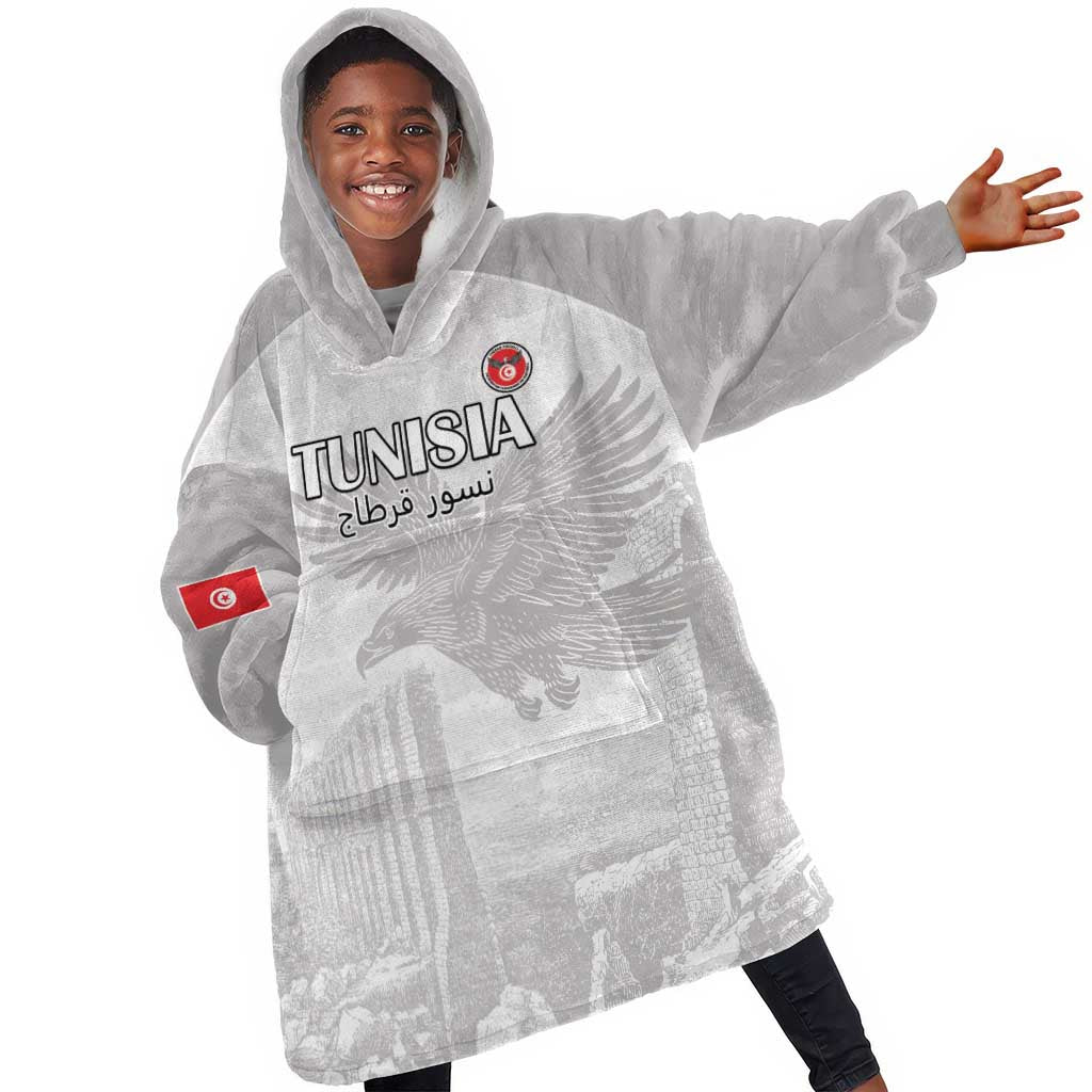 Custom Tunisia Football Kid Wearable Blanket Hoodie Eagles of Carthage Go Champion - White Color - African Pride
