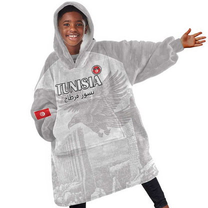 Custom Tunisia Football Kid Wearable Blanket Hoodie Eagles of Carthage Go Champion - White Color - African Pride