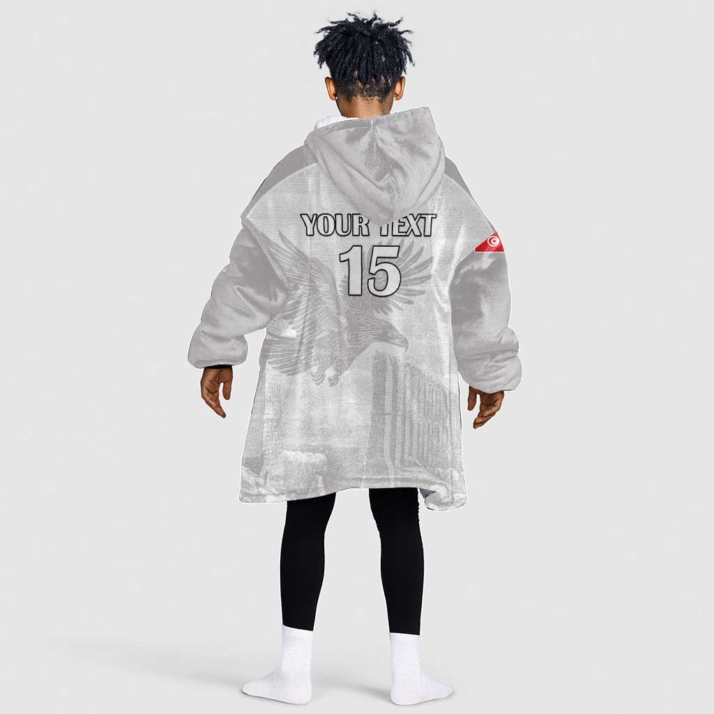 Custom Tunisia Football Kid Wearable Blanket Hoodie Eagles of Carthage Go Champion - White Color - African Pride