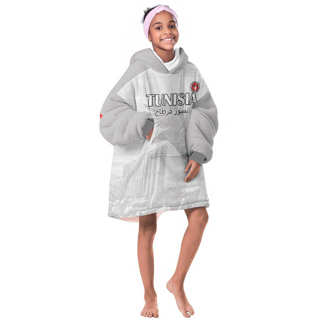 Custom Tunisia Football Kid Wearable Blanket Hoodie Eagles of Carthage Go Champion - White Color - African Pride