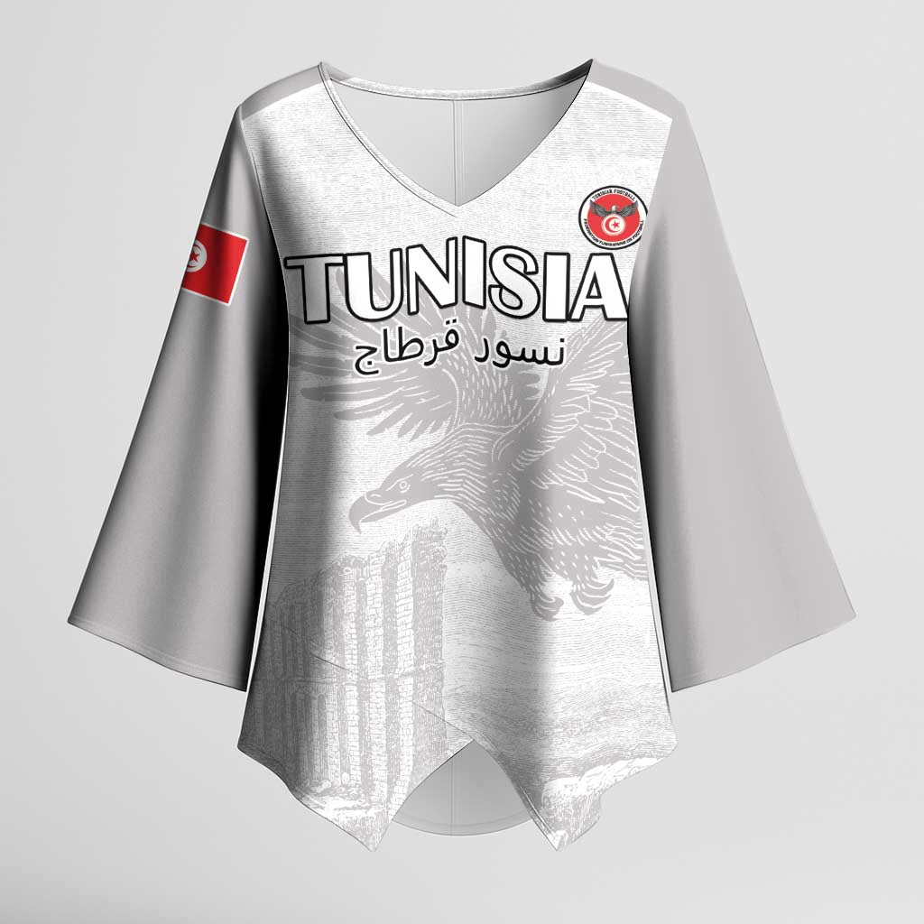 Custom Tunisia Football Kimono Sleeve Blouse White Eagles of Carthage