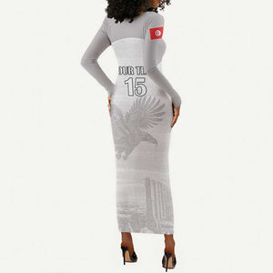Custom Tunisia Football Long Sleeve Bodycon Dress Eagles of Carthage Go Champion - White Color - African Pride