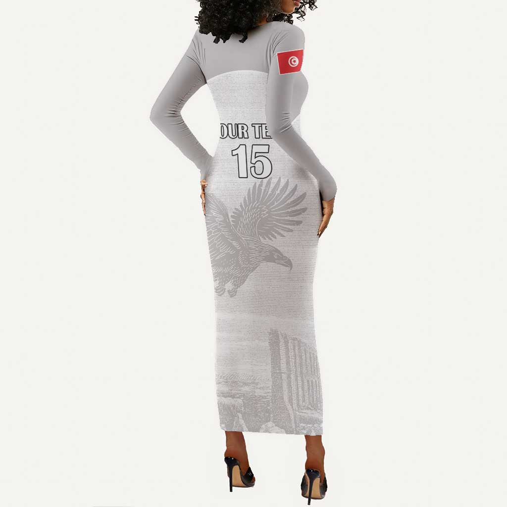 Custom Tunisia Football Long Sleeve Bodycon Dress Eagles of Carthage Go Champion - White Color - African Pride