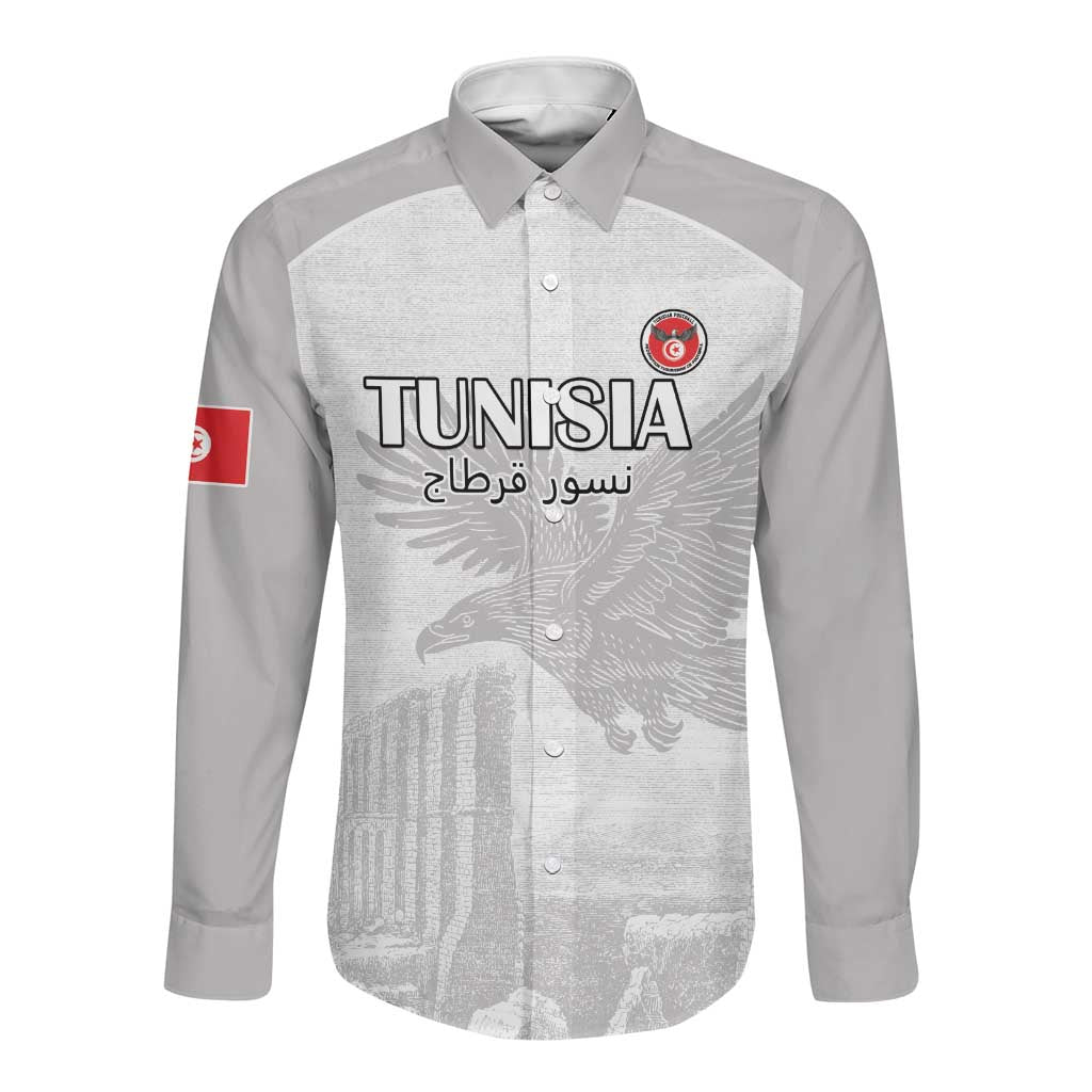 Custom Tunisia Football Long Sleeve Button Shirt Eagles of Carthage Go Champion - White Color - African Pride