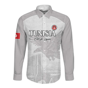 Custom Tunisia Football Long Sleeve Button Shirt Eagles of Carthage Go Champion - White Color - African Pride