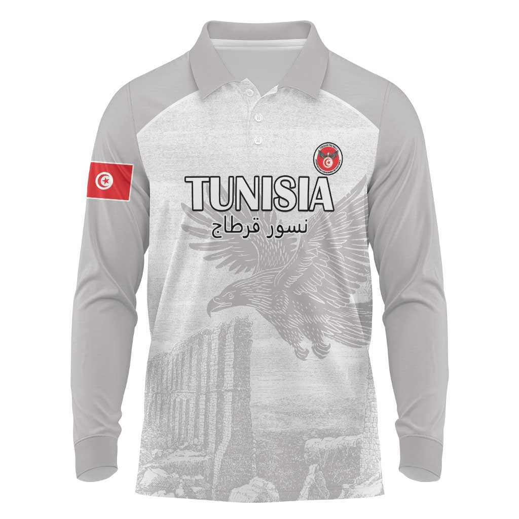 Custom Tunisia Football Long Sleeve Polo Shirt Eagles of Carthage Go Champion - White Color - African Pride