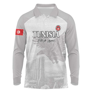 Custom Tunisia Football Long Sleeve Polo Shirt Eagles of Carthage Go Champion - White Color - African Pride