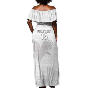 Custom Tunisia Football Off Shoulder Maxi Dress Eagles of Carthage Go Champion - White Color - African Pride