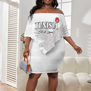 Custom Tunisia Football Off Shoulder Short Dress Eagles of Carthage Go Champion - White Color - African Pride