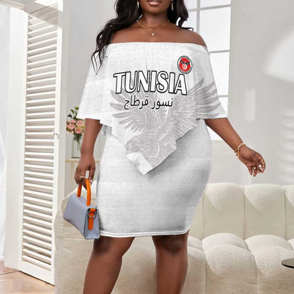 Custom Tunisia Football Off Shoulder Short Dress Eagles of Carthage Go Champion - White Color - African Pride