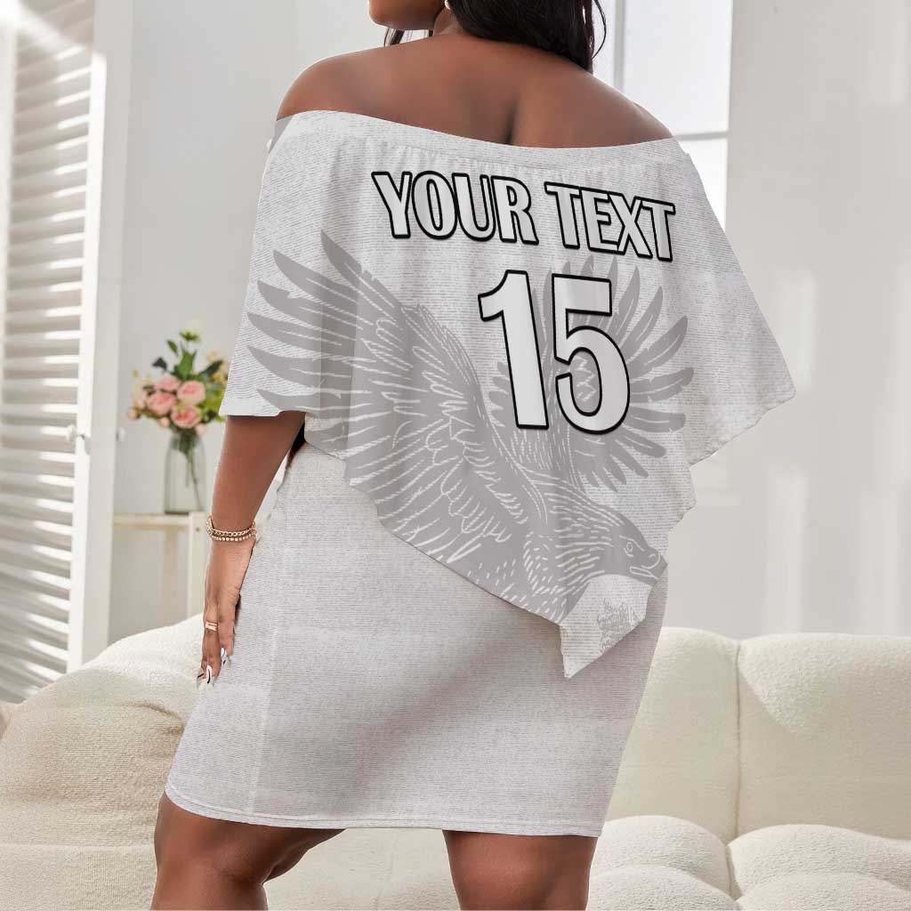 Custom Tunisia Football Off Shoulder Short Dress Eagles of Carthage Go Champion - White Color - African Pride