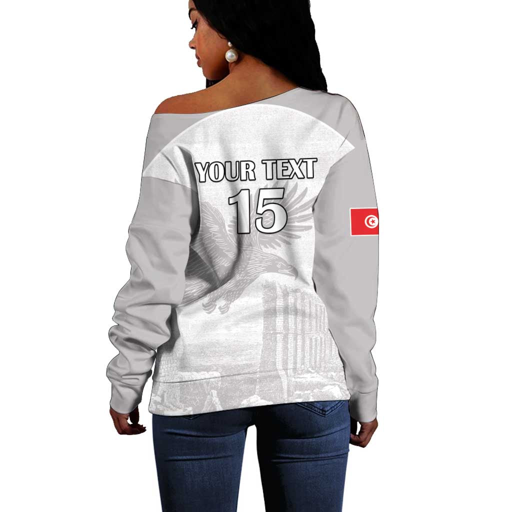 Custom Tunisia Football Off Shoulder Sweater Eagles of Carthage Go Champion - White Color - African Pride