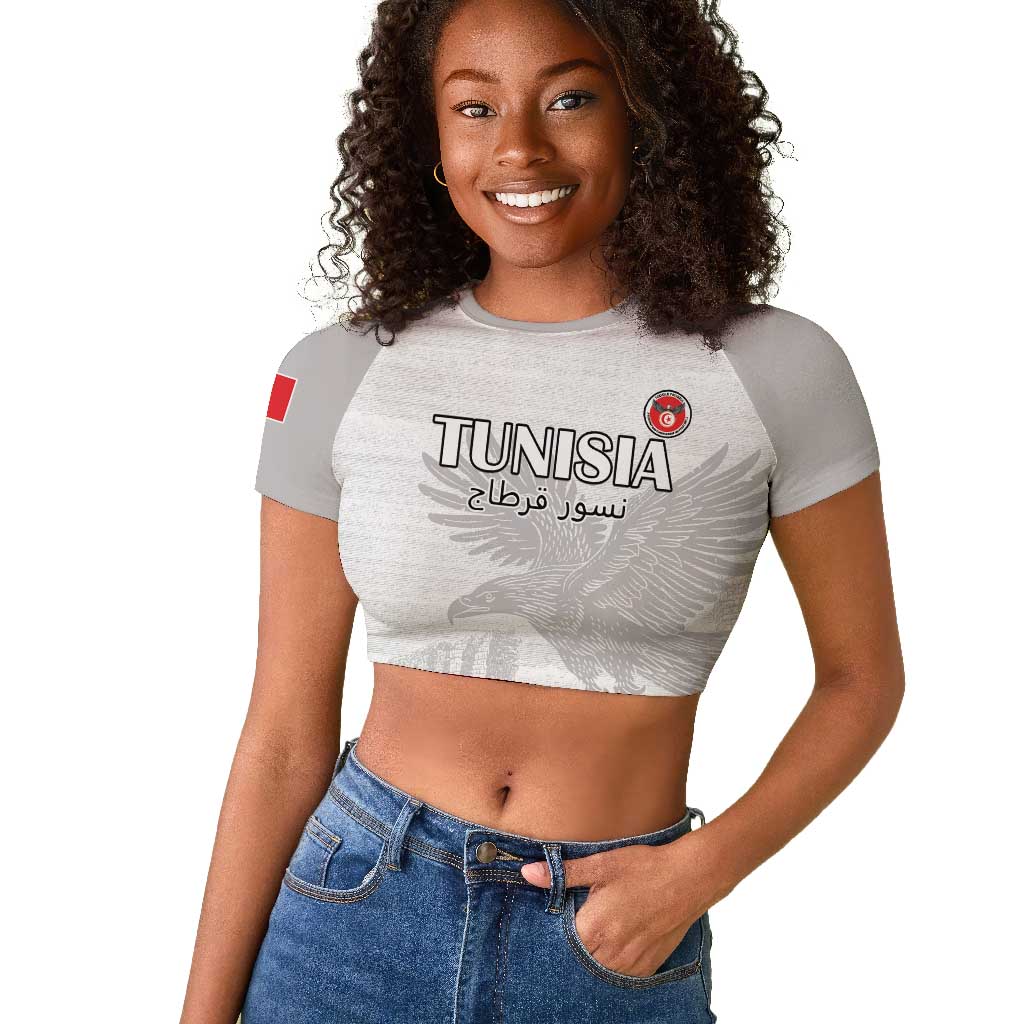Custom Tunisia Football Raglan Cropped T shirt Eagles of Carthage Go Champion - White Color - African Pride