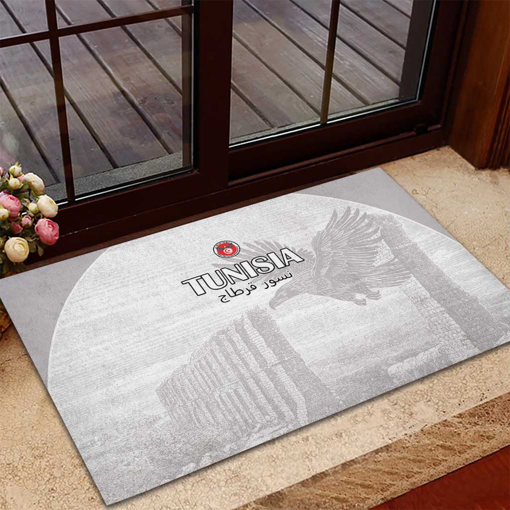 Tunisia Football Rubber Doormat Eagles of Carthage Go Champion - White Color - African Pride