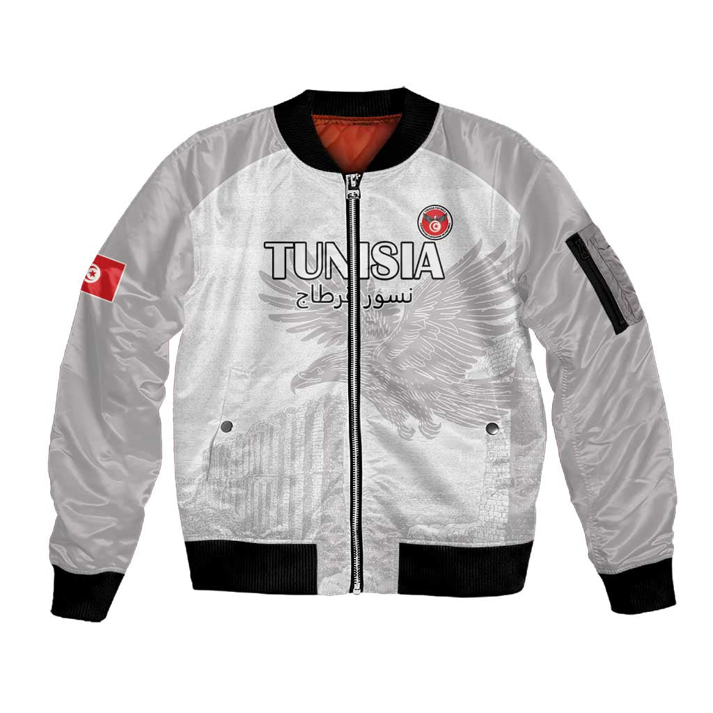 Custom Tunisia Football Sleeve Zip Bomber Jacket Eagles of Carthage Go Champion - White Color - African Pride