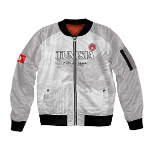 Custom Tunisia Football Sleeve Zip Bomber Jacket Eagles of Carthage Go Champion - White Color - African Pride