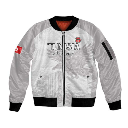 Custom Tunisia Football Sleeve Zip Bomber Jacket Eagles of Carthage Go Champion - White Color - African Pride
