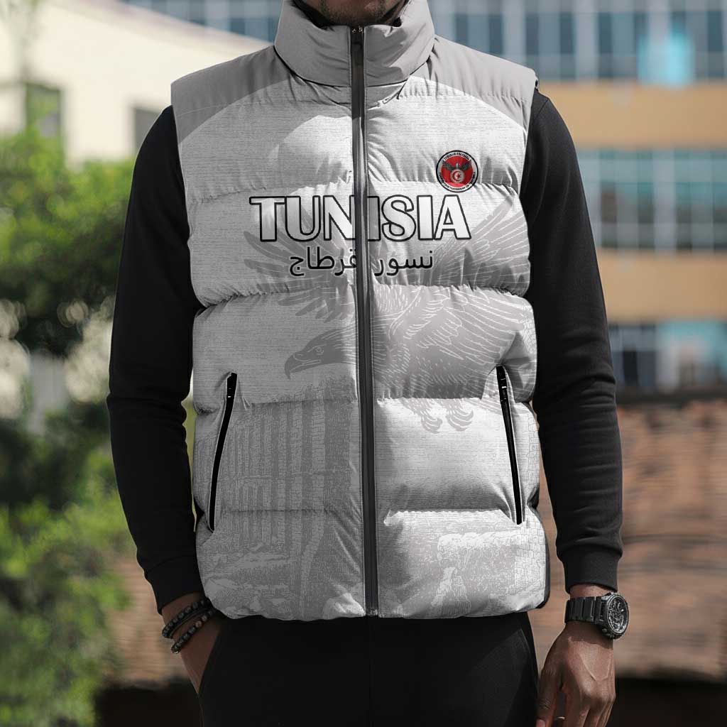 Custom Tunisia Football Sleeveless Puffer Jacket White Eagles of Carthage