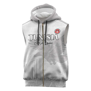 Custom Tunisia Football Sleeveless Zip Hoodie Eagles of Carthage Go Champion - White Color - African Pride