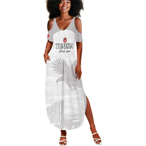 Custom Tunisia Football Summer Maxi Dress Eagles of Carthage Go Champion - White Color - African Pride