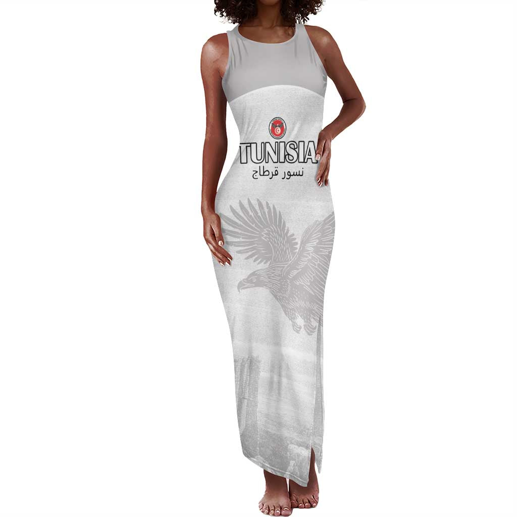 Custom Tunisia Football Tank Maxi Dress Eagles of Carthage Go Champion - White Color - African Pride