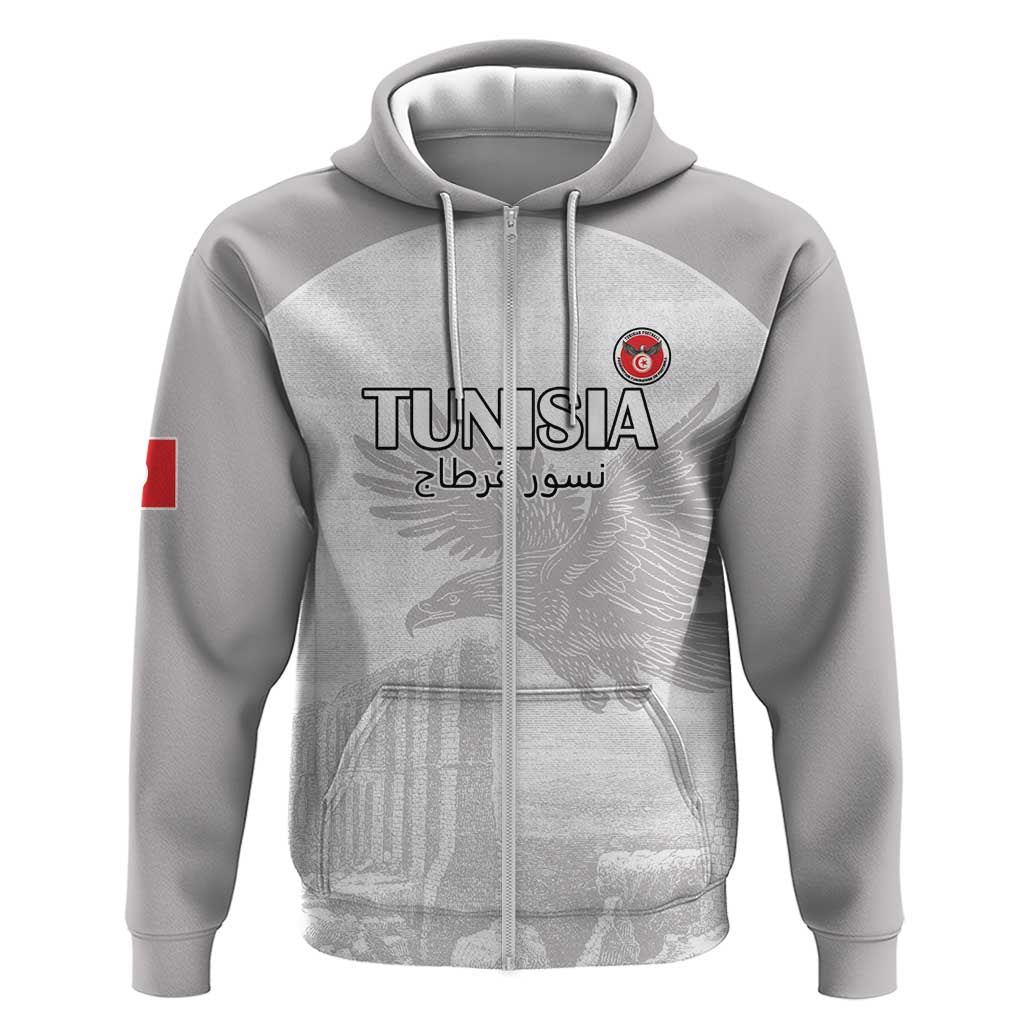 Custom Tunisia Football Zip Hoodie Eagles of Carthage Go Champion - White Color - African Pride