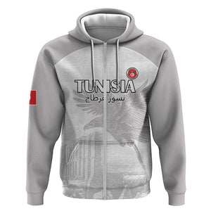 Custom Tunisia Football Zip Hoodie Eagles of Carthage Go Champion - White Color - African Pride