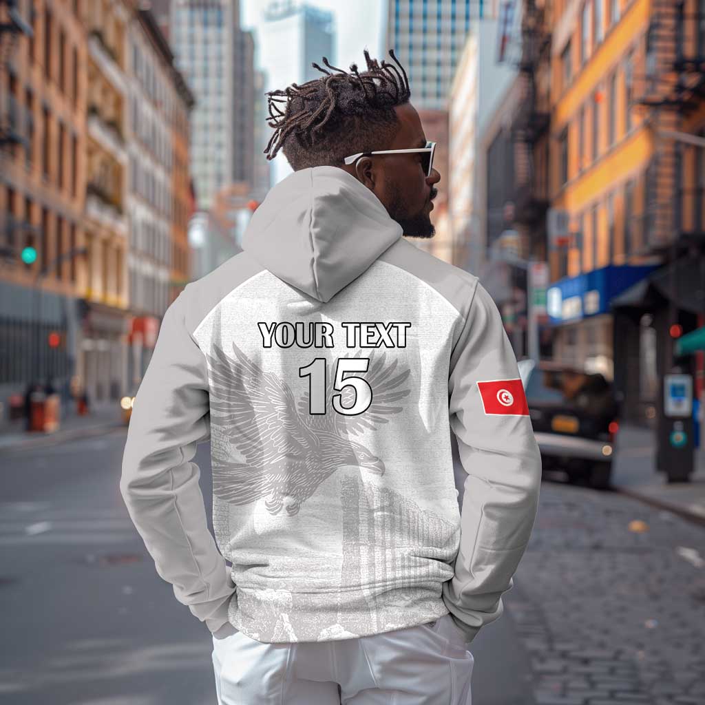 Custom Tunisia Football Zip Hoodie Eagles of Carthage Go Champion - White Color - African Pride