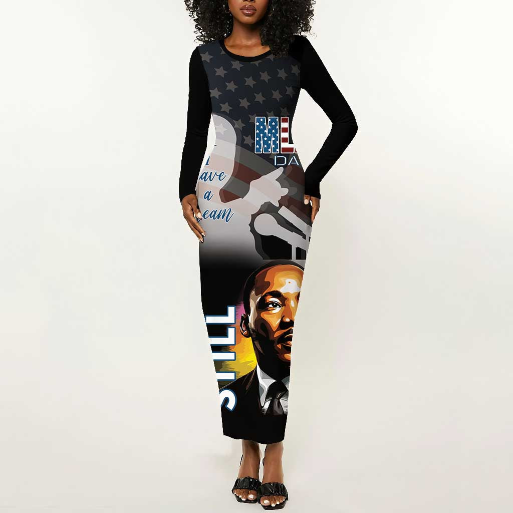 Black Americans Happy MLK Day Long Sleeve Bodycon Dress I Have A Dream LT15
