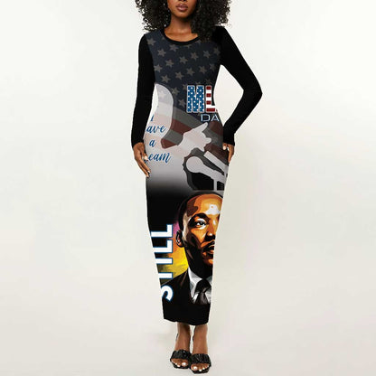 Black Americans Happy MLK Day Long Sleeve Bodycon Dress I Have A Dream LT15