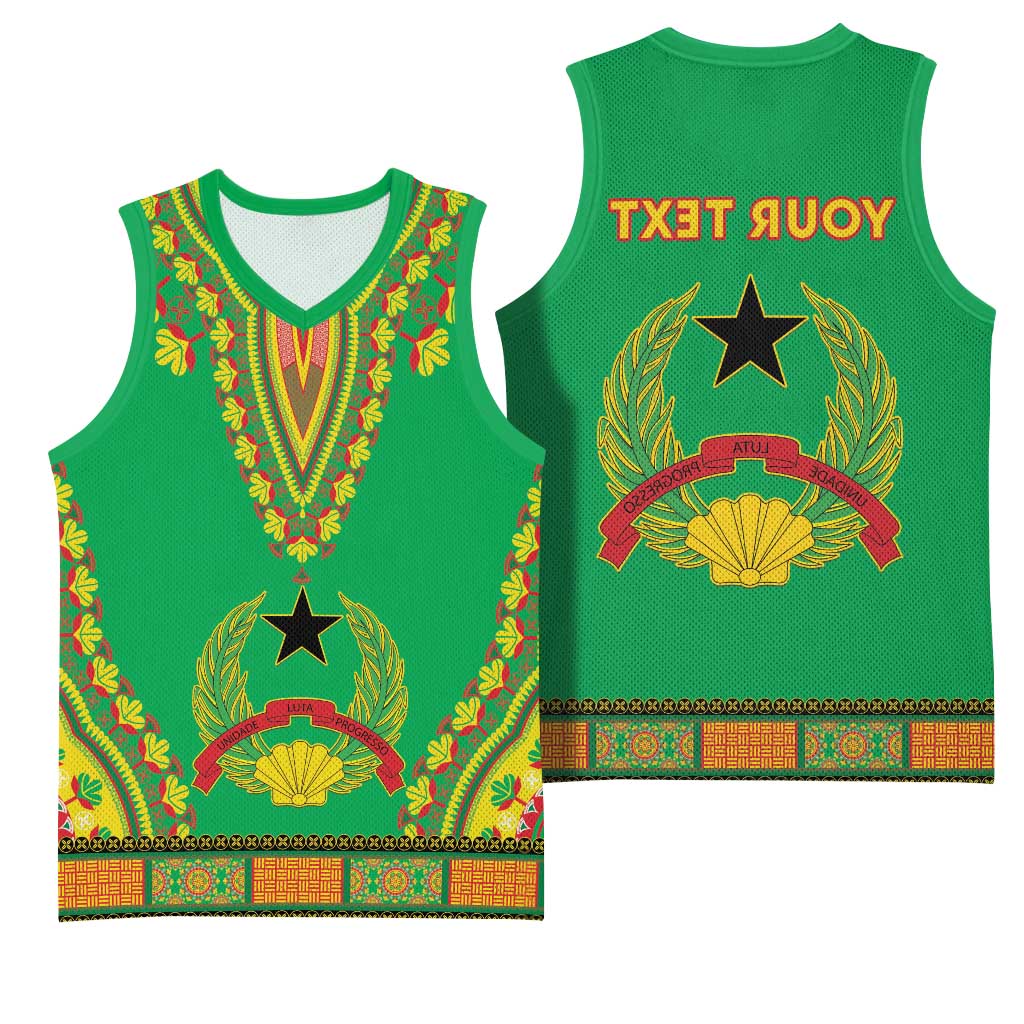 Personalised Afro Guinea Bissau Basketball Jersey Dashiki With Coat Of Arms - African Pride