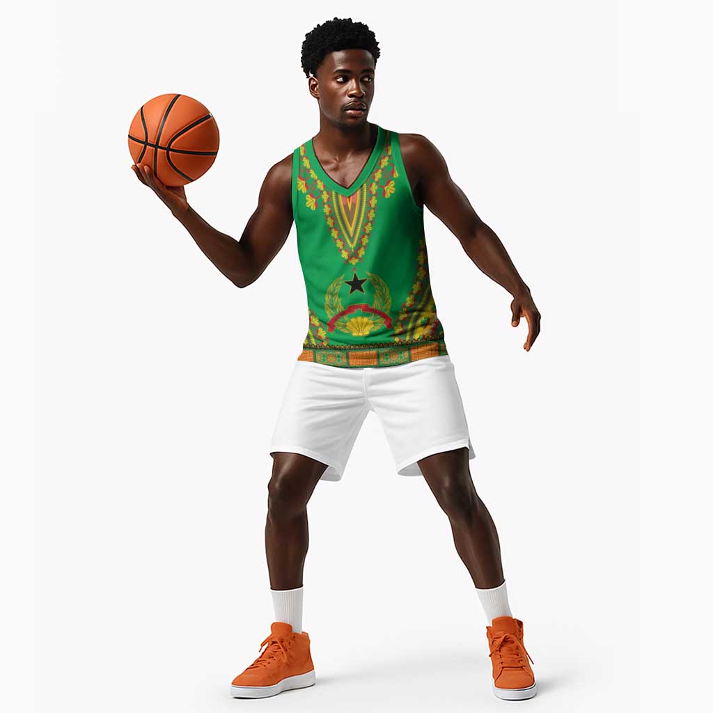 Personalised Afro Guinea Bissau Basketball Jersey Dashiki With Coat Of Arms - African Pride
