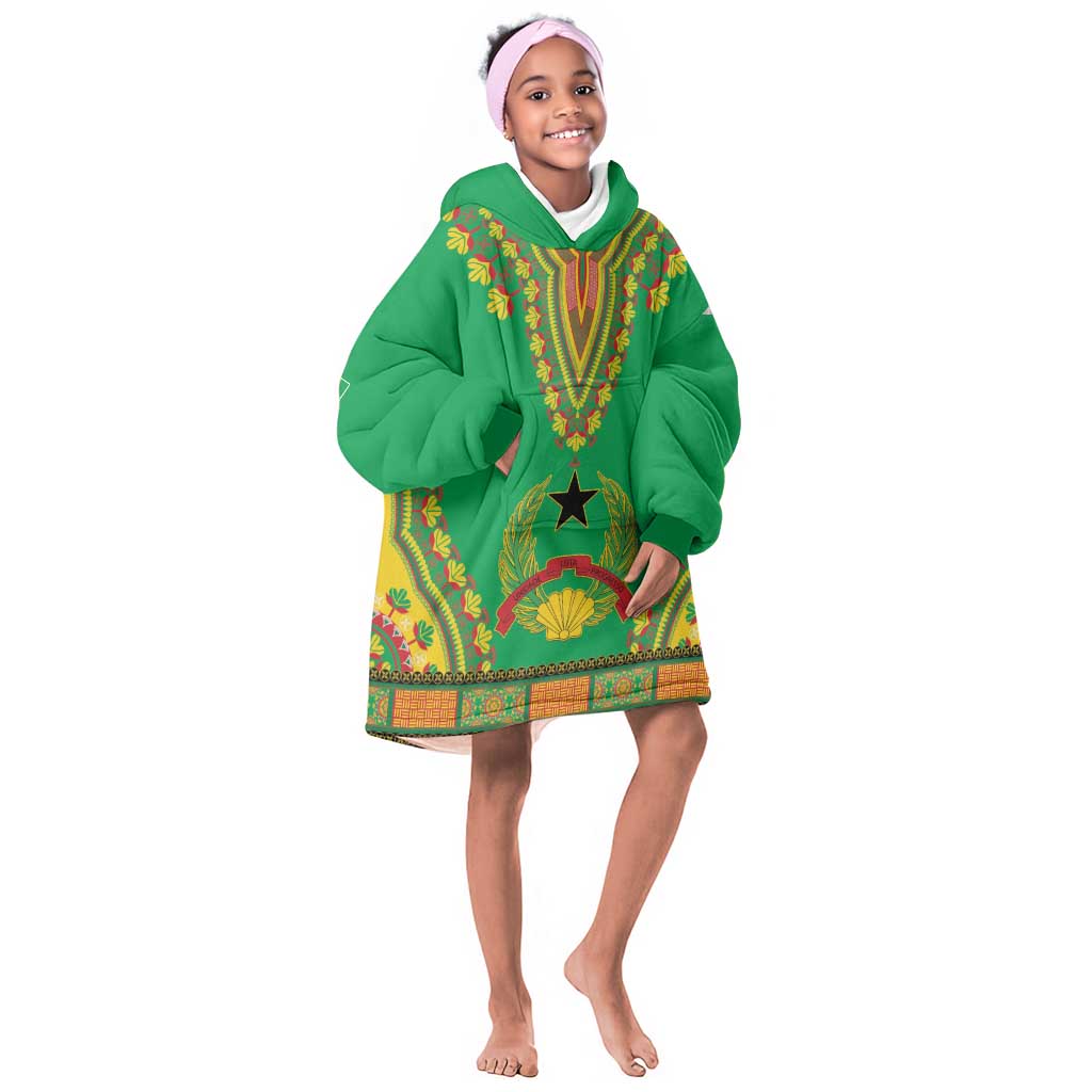 Personalised Afro Guinea Bissau Kid Wearable Blanket Hoodie Dashiki With Coat Of Arms